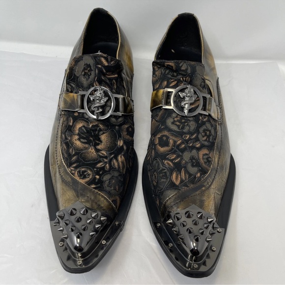 Fiesso by Aurelio Garcia Men Sz 12 Steampunk Floral Goth Spike Metal Tip Loafer - Picture 12 of 13
